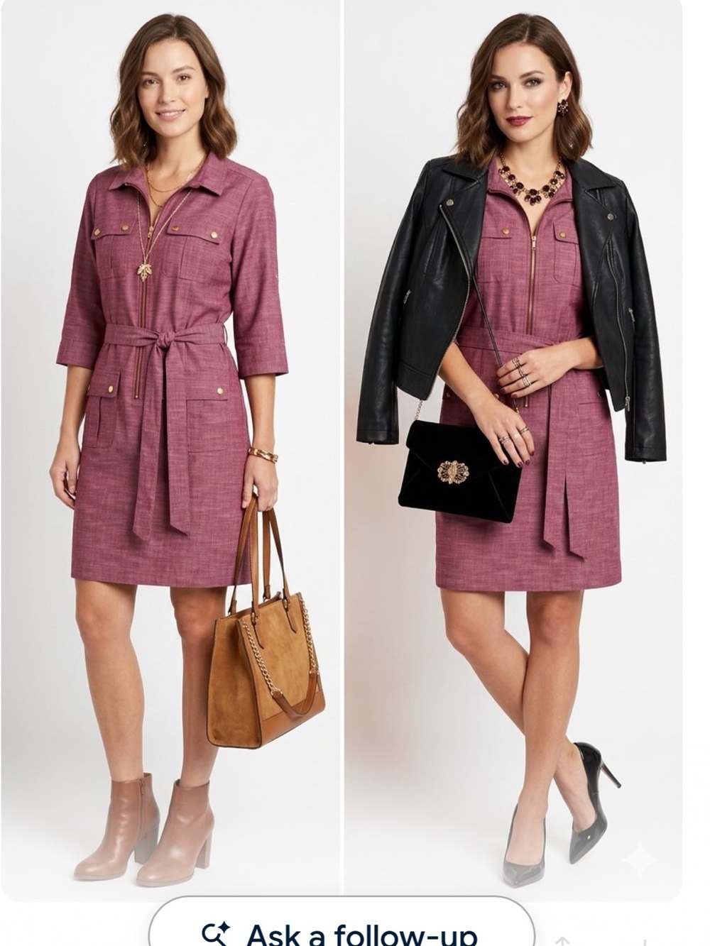 Sharagano Utility Shirt Dress Belted with Sleeve tabs color heathered red wine